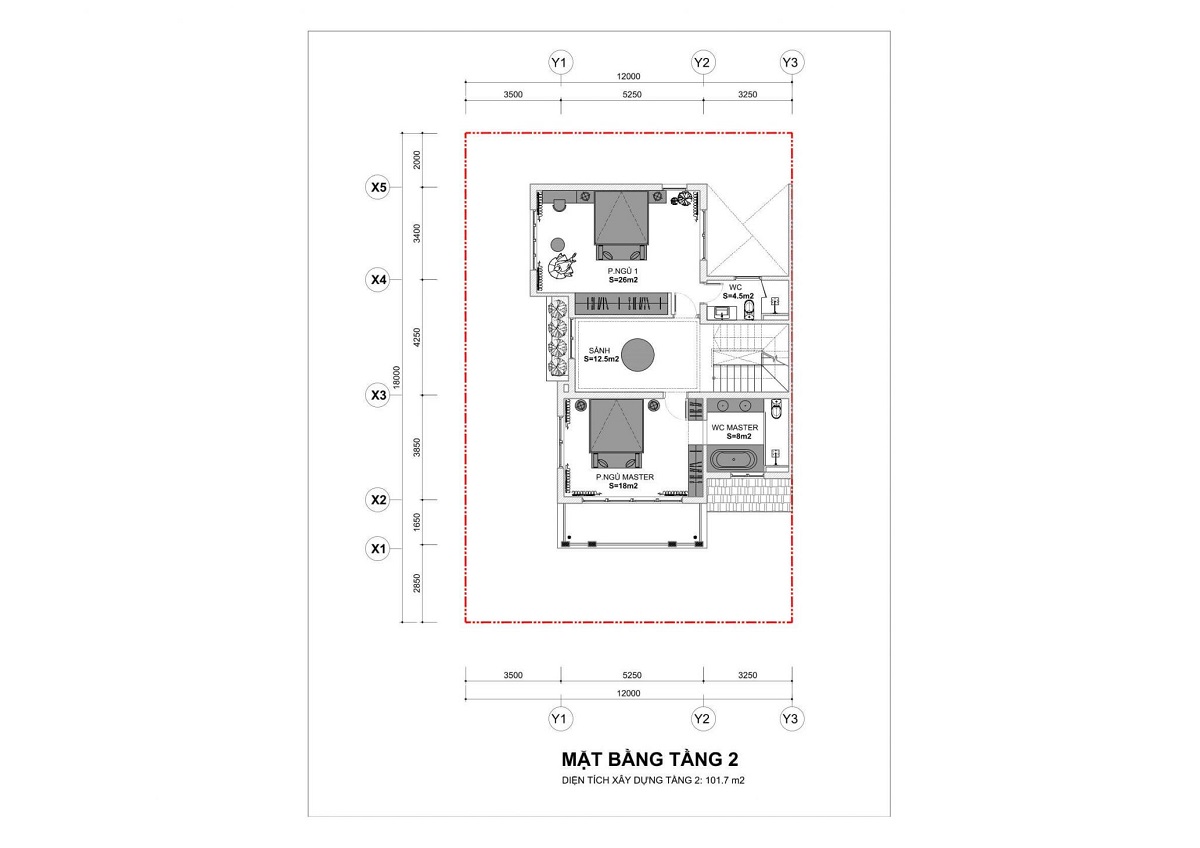 Thiết kế mặt bằng tầng 2