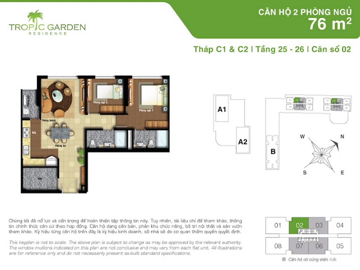 Thiết kế căn hộ 2 phòng ngủ dự án Tropic Garden