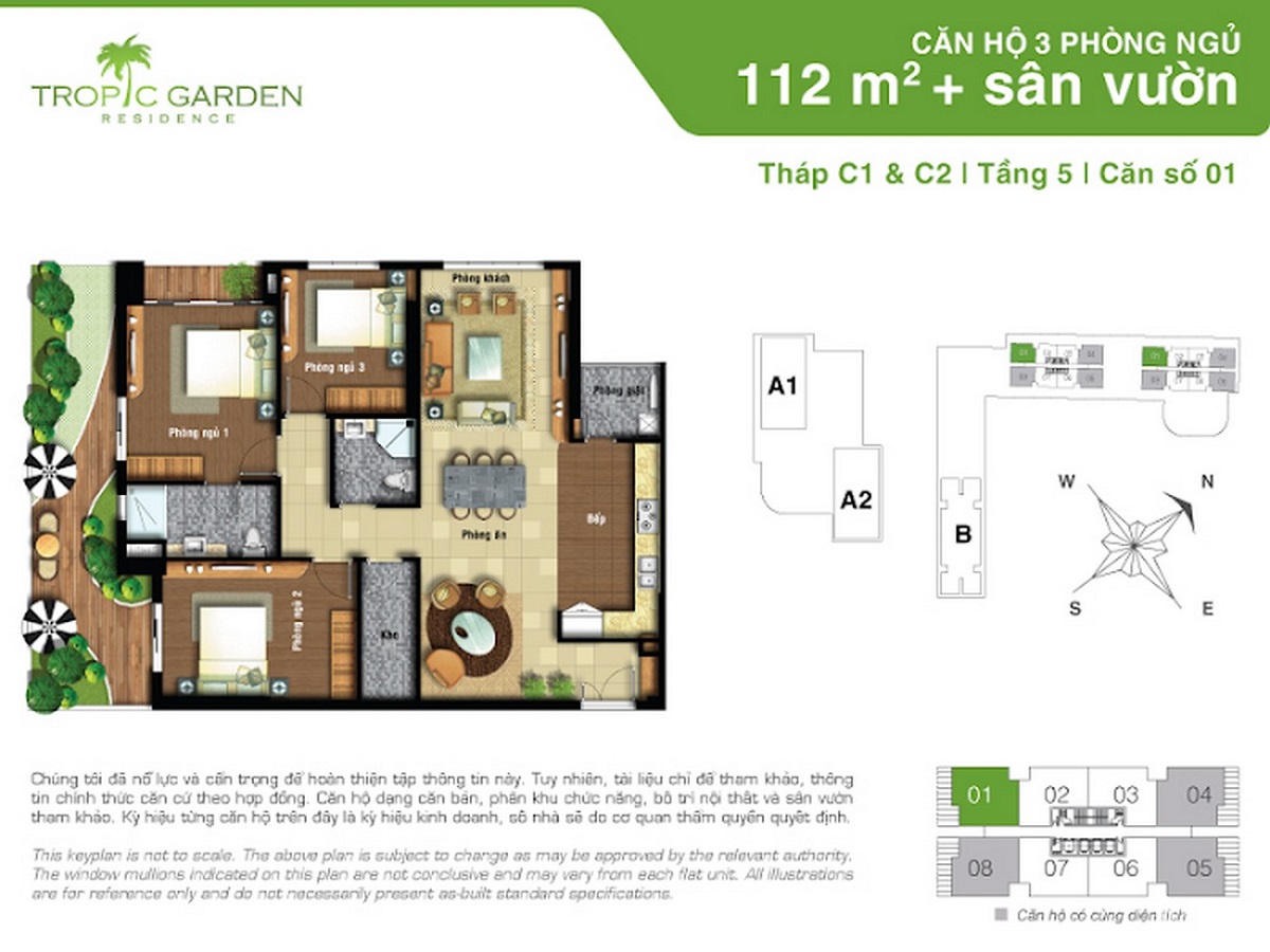 Thiết kế căn hộ 3 phòng ngủ dự án Tropic Garden