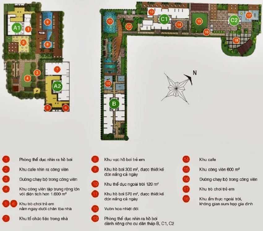 Mặt bằng tiện ích bên trong dự án Tropic Garden