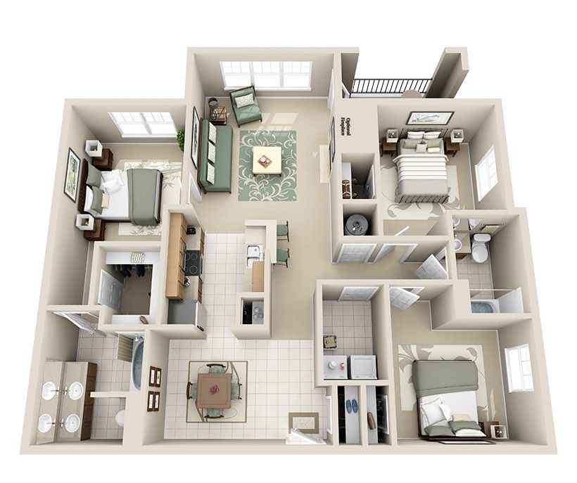 8 mẫu bản vẽ thiết kế căn hộ 3 phòng ngủ siêu thông minh