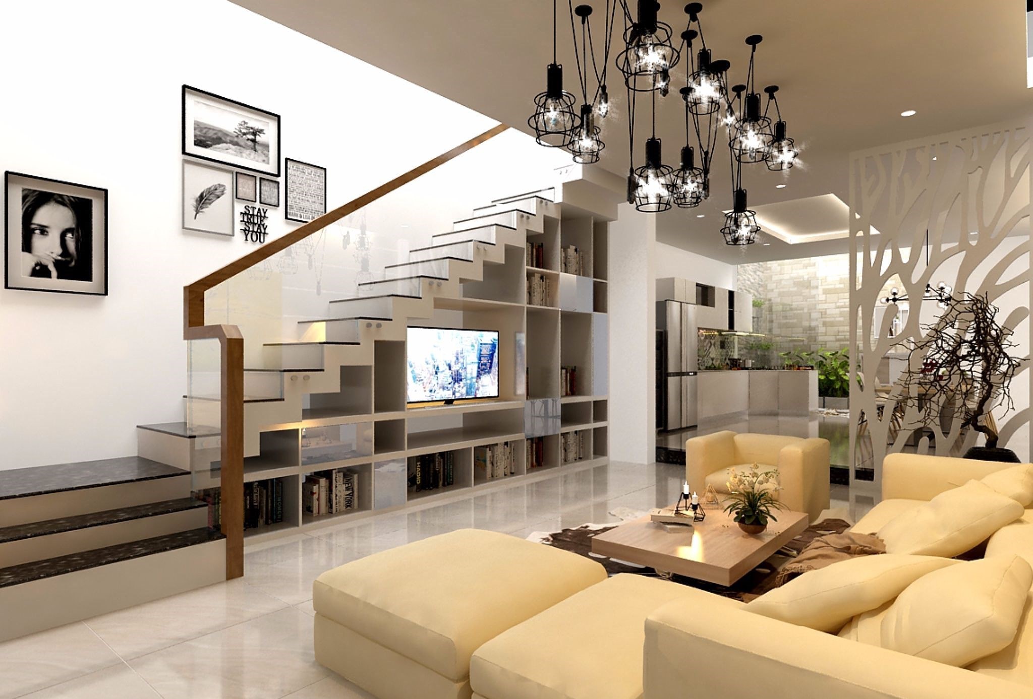 Mẫu cầu thang nhà ống hiện đại
