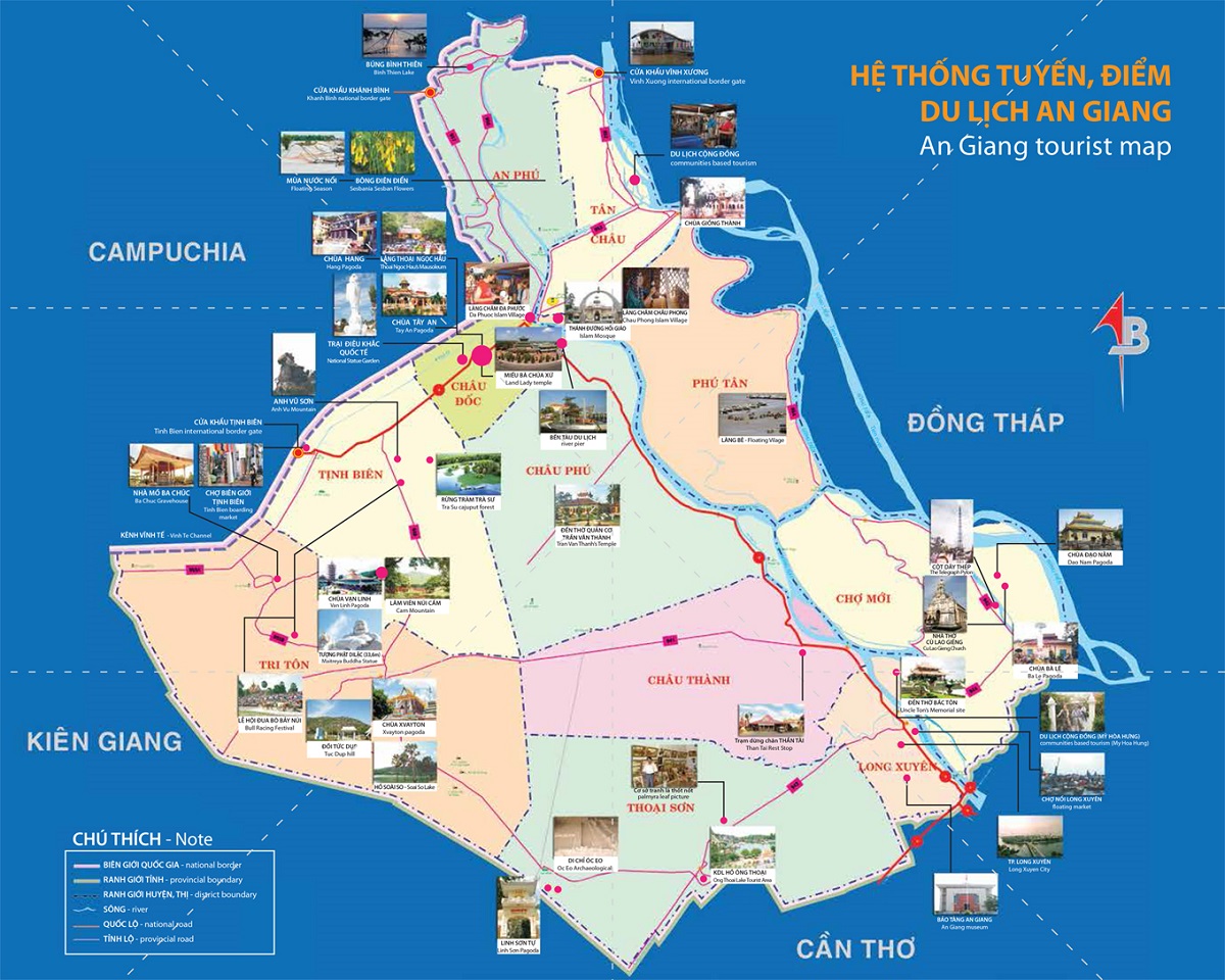 Bản đồ phân bố các địa điểm du lịch An Giang