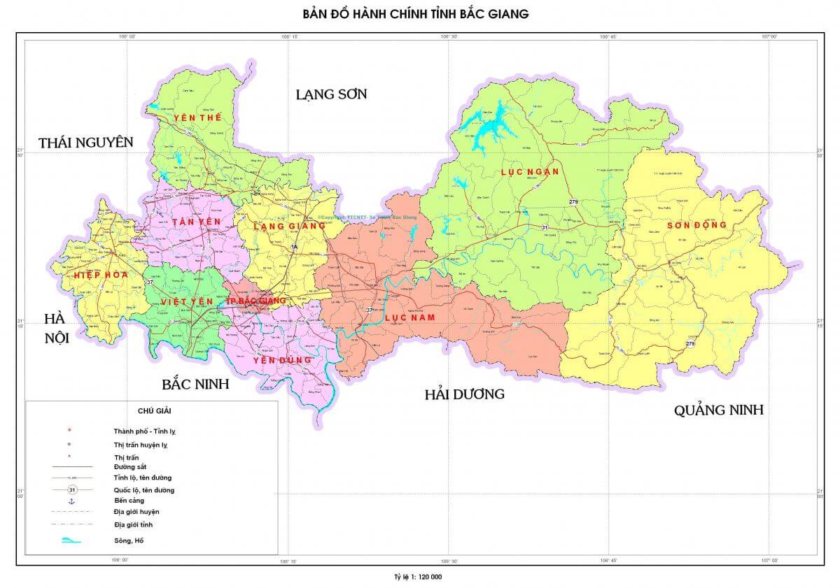 Bản đồ các đơn vị hành chính của tỉnh