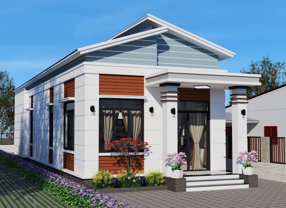 Mẫu nhà cấp 3 mái lệch có sân rộng
