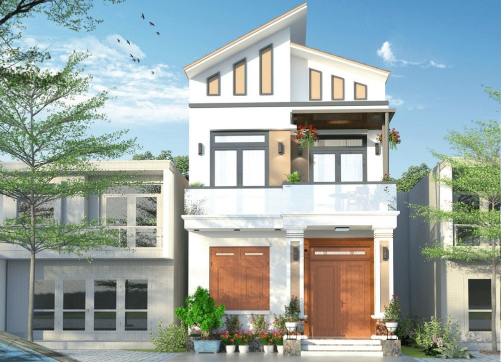 Mẫu nhà cấp 4 mái lệch 2 tầng