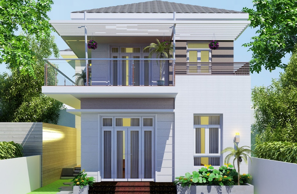 Mẫu nhà cấp 3 hiện đại, 2 tầng